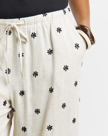 Simply Be Daisy Embroidered Linen Mix Wide Leg Trouser