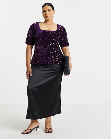 Simply Be Plum Velvet Square Neck Puff Sleeve Top