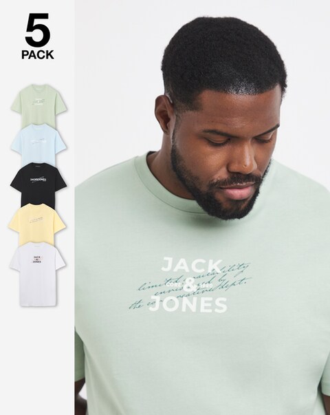 Jack & Jones Front Logo T-Shirt 5 Pack - Multi