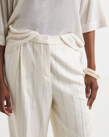 Pinstripe Premium Linen Blend Wide Leg Trouser