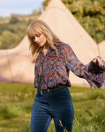 Joe Browns Boho Print Tie Neck Blouse With Ruffle Sleeve Detail