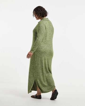 Cosy Khaki Marl Collared Maxi Column Dress
