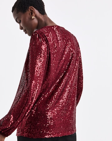 Burgundy Sequin Long Sleeve Button Through