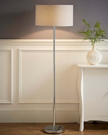 ValueLights Charlie Chrome Floor Lamp with Large Grey Reni Shade