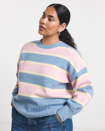 Crew Neck Striped Volume Sleeve Jumper