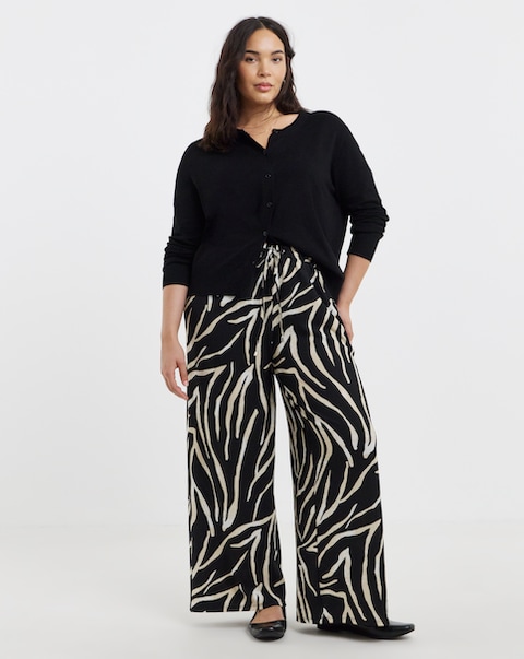 Simply Be Black Zebra Textured Waffle Wide Leg Trouser