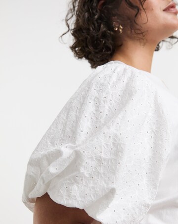 Simply Be White Broderie Sleeve Crew Neck T-Shirt