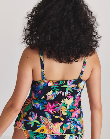 Fruit Print Shirred Bandeau Tankini Top