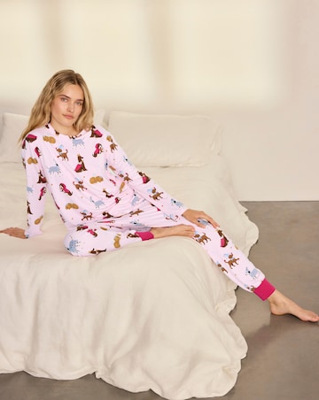 Chelsea Peers Classic Long Sleeve Crew Neck Dog Print Pyjama Set