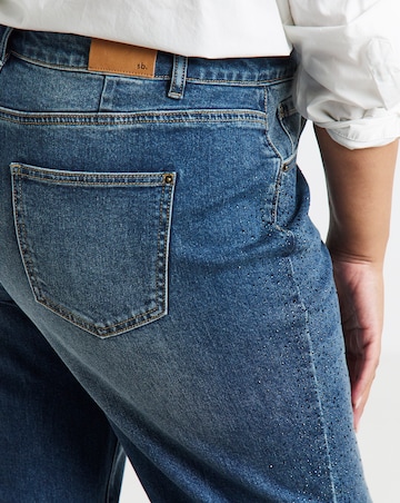 Mid Blue Side Embellished Wide Leg Jeans