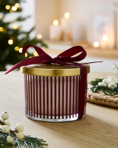 New In - Orange & Cinnamon Striped Glass Candle