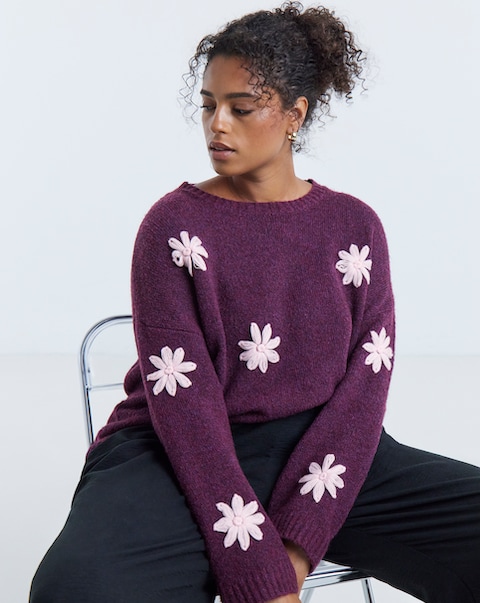 New In - Embroidered Floral Knitted Jumper