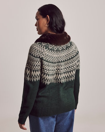 Julipa Fairisle Faux Fur Collar Cardigan