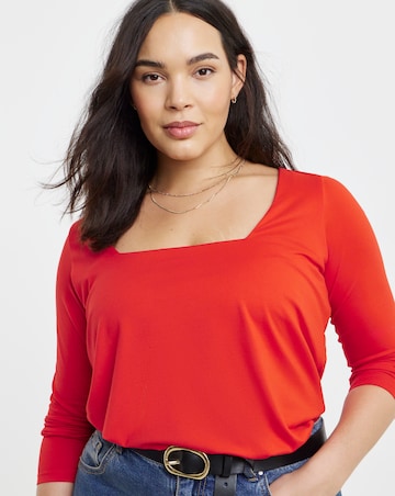 Simply Be Red Long Sleeve Square Neck Top