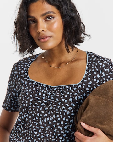 Simply Be Blue Ditsy Square Neck Short Sleeve Top