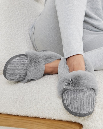 Audrey Faux Fur Trim Full Back Slippers - Wide Fit (E)