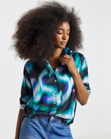Abstract Print Relaxed Fit Satin Shirt