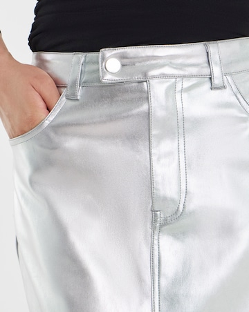Metallic PU Leather Look Column Maxi Skirt