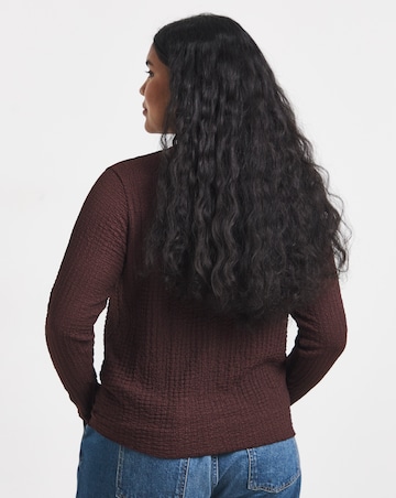 Simply Be Chocolate Crew Neck Long Sleeve Seam Detail Textured Top