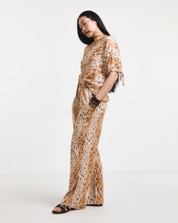 Animal Print Linen Mix Wide Leg Trouser