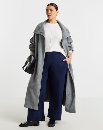 Navy Jersey Elasticated Waist Wide Leg Trouser