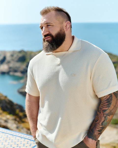 Lacoste Short Sleeve Open Neck Textured Polo - Natural