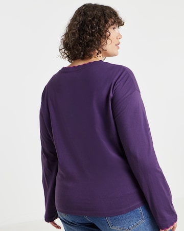 Simply Be Dark Purple Long Sleeve Scallop Edge Top