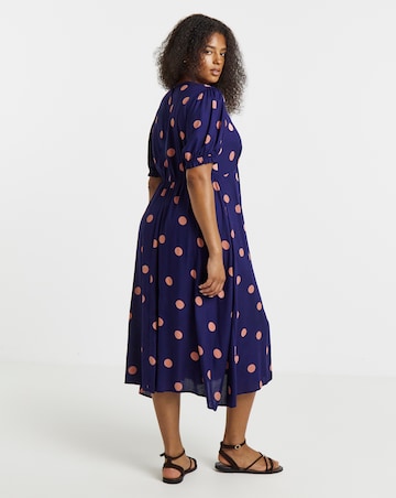 Simply Be Green And Pink Spot Printed Short Sleeve Viscose Midi Dress