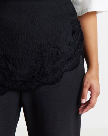 Simply Be Black Asymmetric Lace Trim Skirt Overlay Flared Trousers