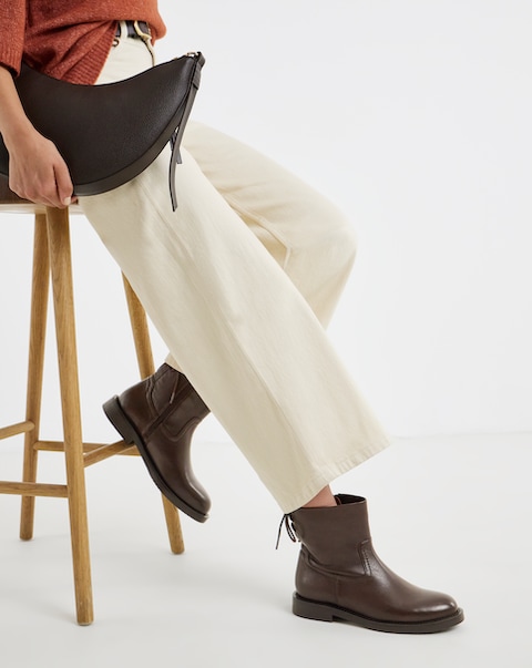 Jasmin Leather Flat Ankle Boots - Extra Wide Fit (EEE)