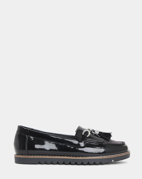 Cushion Walk Tassle Chain Trim Flat Loafers - Wide Fit (E)