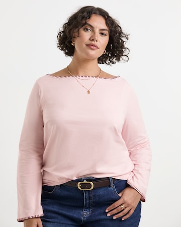 Simply Be Blush Whipstitch Edge Long Sleeve Top