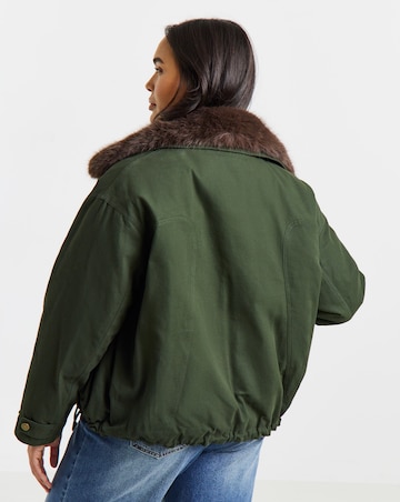 Dark Green Detachable Faux Fur Collar Parka Jacket