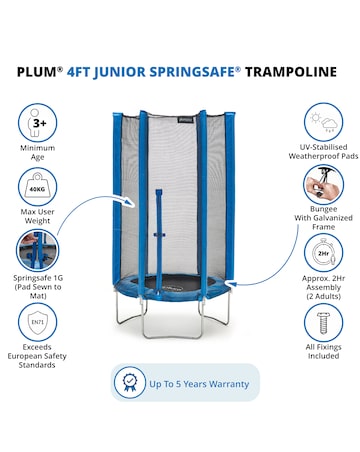 Plum 4ft Junior Springsafe Trampoline & Enclosure - Blue