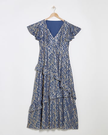 Lovedrobe V-Neck Flutter Sleeve Ruffle Detail Midaxi Dress