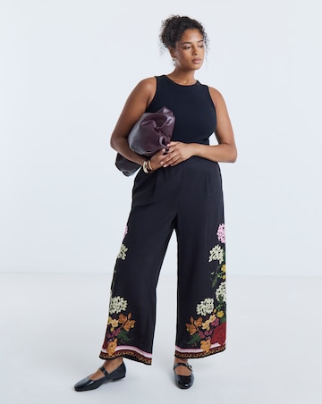 Simply Be Black Floral Wide Leg Trouser Co-ord