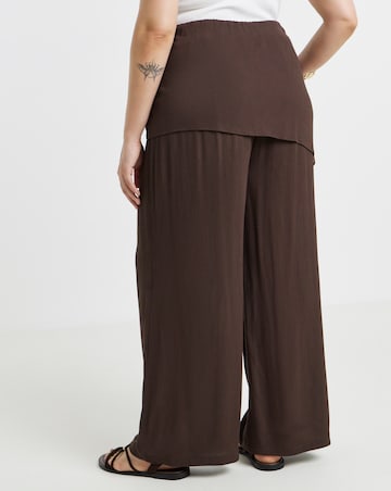 Simply Be Chocolate Crinkle Tie Waist Overlay Wide Leg Trouser