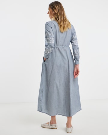 Anise Coralie Embroidered Sleeve Button Front Cotton Dress