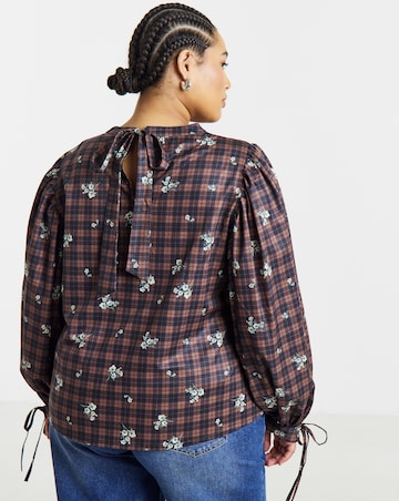 Simply Be Floral Check High Neck Blouse