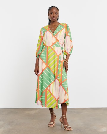 Joanna Hope Geo Print Functional Wrap Midi Dress