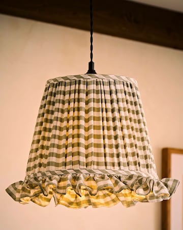 ValueLights Faye Green Check Taper Shade with Ruffle Trim