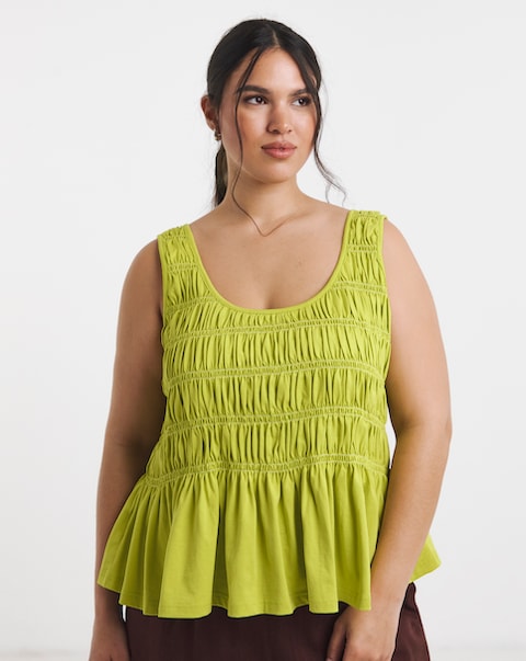 Chartreuse Shirred Peplum Vest