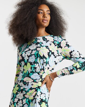 Floral Print Ruched Front Midi Dress