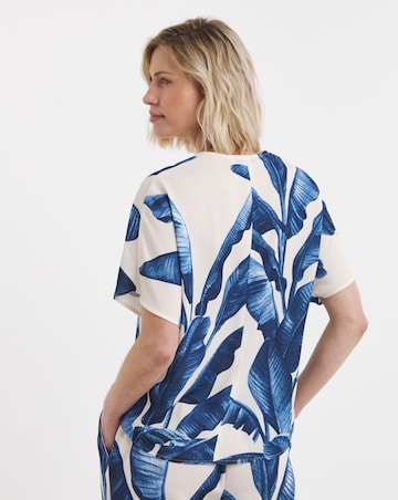 Palm Print Border Print V Neck Tunic Top