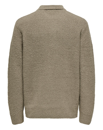 Only & Sons Dale Relaxed Long Sleeve Knitted Polo - Walnut