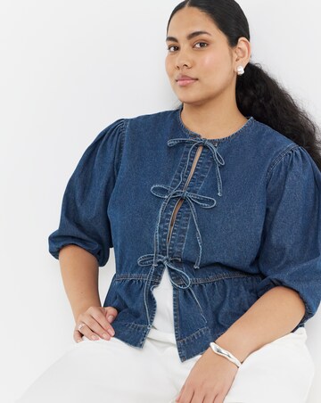 Simply Be Dark Blue Tie Front Denim Peplum Blouse