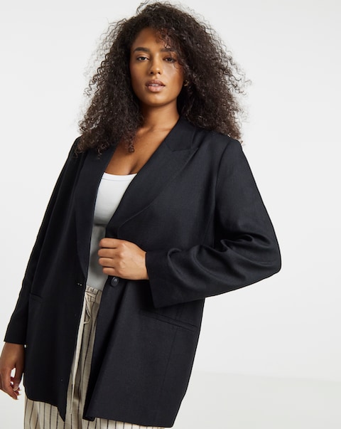 Simply Be Black Relaxed Linen Blend Blazer