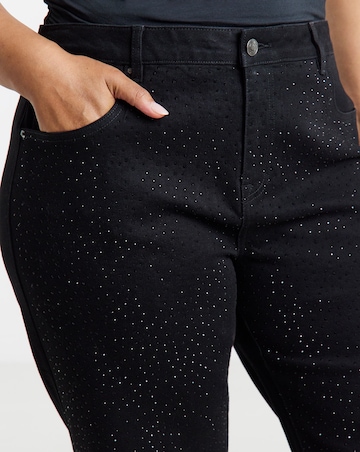 Black All Over Embelished Wide Leg Jeans