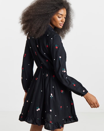 Black Embroidered Shirt Dress