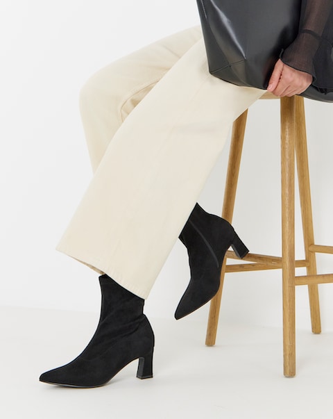 Julia Pointed Toe Heeled Ankle Sock Boots - Extra Wide Fit (EEE)